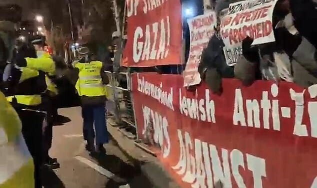 An anti-Israel protest erupted outside a Jewish-owned restaurant in west London as police watched on