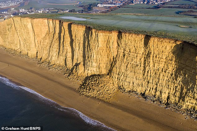 A sizeable section of the 150ft cliff at West Bay in Dorset collapsed without warning while members of the public walked close by