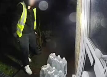 This delivery man was caught placing emergency water supplies on a Kent doorstep before taking it away again