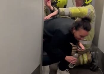 Robin Smith, 35, found herself stuck in the toilet on a CrossCountry rail service from Southampton to Manchester Piccadilly after the electronic doors failed to open