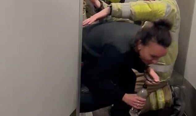 Robin Smith, 35, found herself stuck in the toilet on a CrossCountry rail service from Southampton to Manchester Piccadilly after the electronic doors failed to open