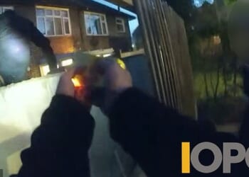 Bodycam footage shows the moment PC Liam Newman fires his taser at Leonard Sandiford