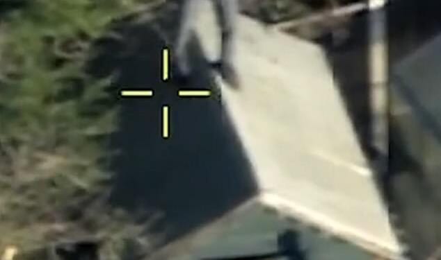 In footage taken from above, the 31-year-old suspect can be seen hiding inside a shed when he is spotted by the helicopter. Once he realises he has been spotted, the man makes a last ditch effort to avoid arrest by clambering onto the shed's roof