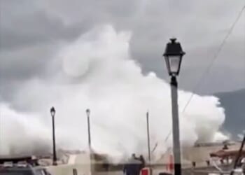 A strong wave in Astros, Kynouria, Greece, swept away a coast guard who was on patrol