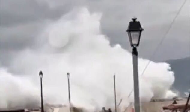 A strong wave in Astros, Kynouria, Greece, swept away a coast guard who was on patrol