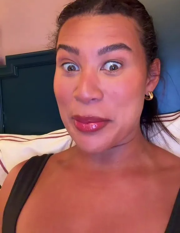 A woman with wide eyes asks, "Story time: is it bad to have a conversation on speaker in public?"