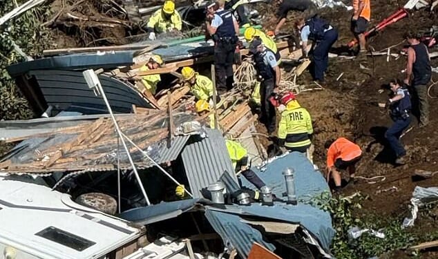 A desperate search continues for campers feared trapped after a massive landslide