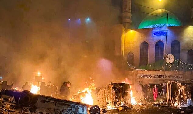 Images appeared to show a huge fire ripping through a government building in Karaj, near Tehran