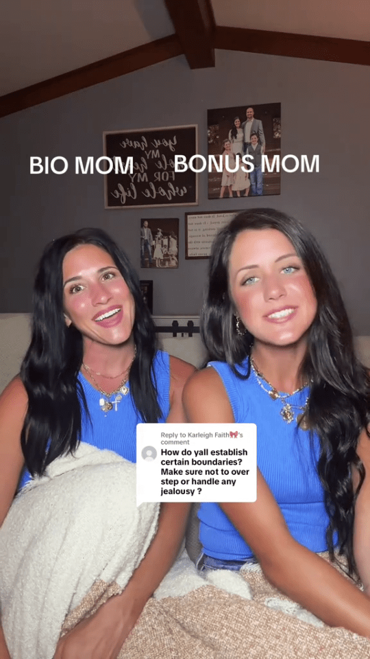 Two women, "Bio Mom" and "Bonus Mom", respond to a question about setting boundaries and avoiding jealousy in their co-parenting relationship.