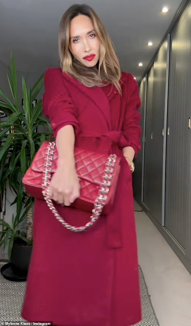 Myleene was seen slipping into several stylish ensembles from the new collection in a cleverly edited stop-motion video