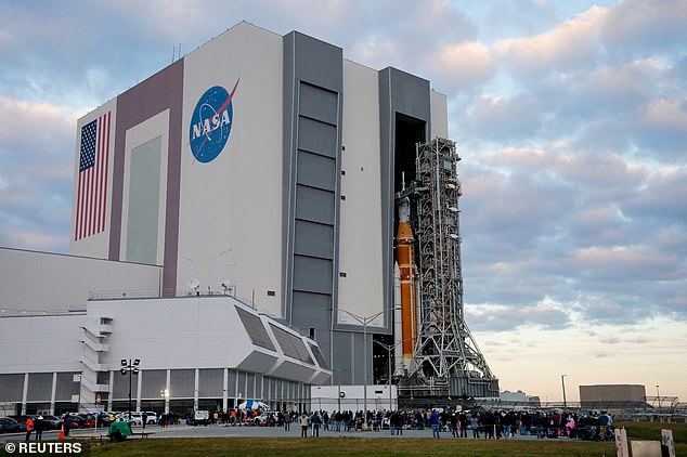 Pictured: The rocket will propel a four-person team, comprised of three NASA astronauts and an astronaut from the Canadian Space Agency, out of Earth's atmosphere as soon as February 6