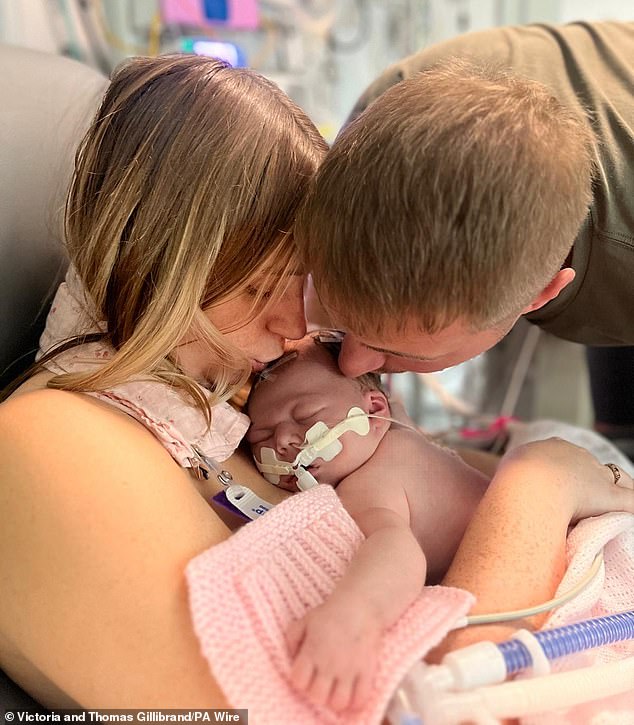 Mr and Mrs Gillibrand with their newborn daughter, Pippa. Her death was 'avoidable,' a coroner has ruled