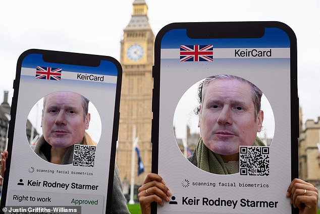 Campaigners protesting outside Parliament last month ahead of a debate on Digital ID