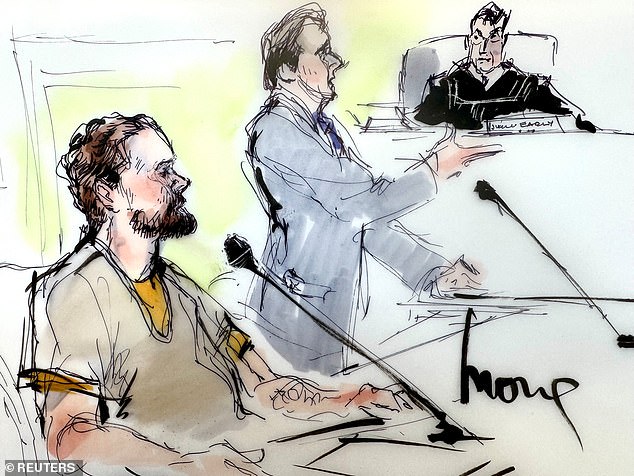 The Canadian is pictured left in a courtroom sketch as he made his first court appearance