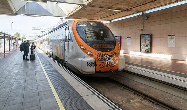 The R4 commuter train, which was between Sant Sadurní d'Anoia and Gelida stations, collided with the wall at 9pm local time (File image of a Renfe Civia commuter train)