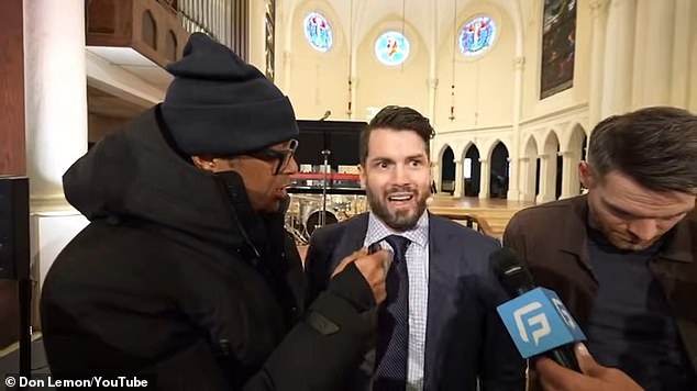 Lemon was seen in footage from the incident arguing with the church pastor over the storming of the Sunday service, telling the pastor: 'There's a Constitution and a First Amendment, and freedom of speech and freedom to assemble and protest'