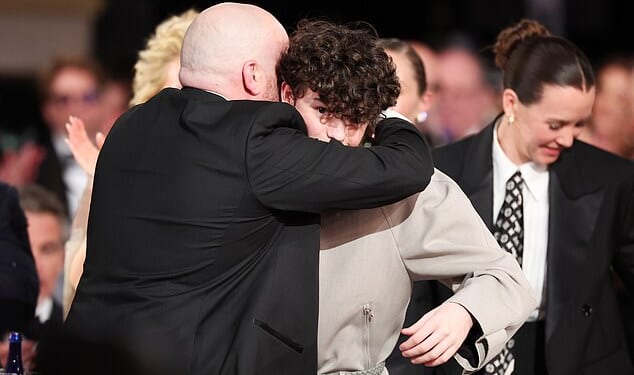 Owen Cooper's teary-eyed proud dad Andy as well as his Adolescence co-star Stephen Graham watched on as the teen made history at the Golden Globes on Sunday