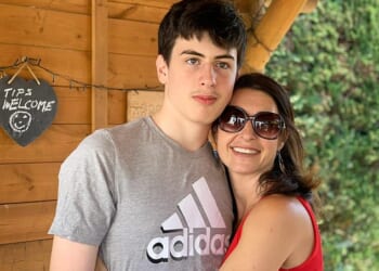 Chris and Jo Barber lost their son Leo in November 2023 after the youngster suffered months of depression linked to his extreme phone and computer use. Leo and Jo are pictured