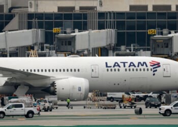 A LATAM Airlines Boeing 787 Dreamliner airplane taxis at Los Angeles International Airport on Jan. 2, 2025, in Los Angeles, California.