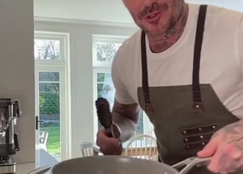 David Beckham appeared to play his chef son Brooklyn at his own game as he cooked for Gordon Ramsay on Instagram on Saturday