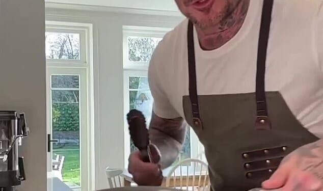 David Beckham appeared to play his chef son Brooklyn at his own game as he cooked for Gordon Ramsay on Instagram on Saturday