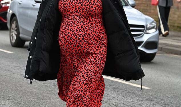 Pregnant Rebecca Adlington showed off her growing bump as she joined her husband Andy Parsons at a baby event in Cheshire on Thursday