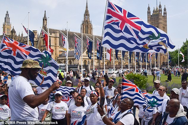 Members of the Chagossian community gather in Parliament Square in June 2025 in protest against the UK handover of Chagos Islands to Mauritius