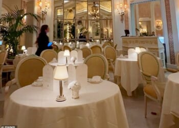 The rodent (bottom right) was spotted by customers as they took tea at the salubrious venue in Mayfair, London, on Sunday