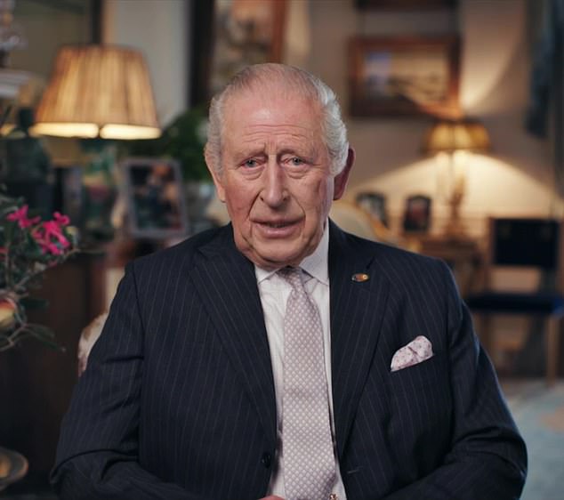 Pictured: His Majesty giving a brief update regarding his cancer diagnosis at the end of last year