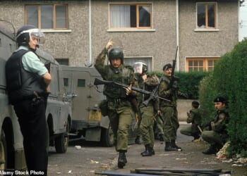 Prosecutions of Troubles veterans will end under Reform UK plans to 'match what was given to the IRA under Tony Blair' (Pictured: Belfast, 1981)