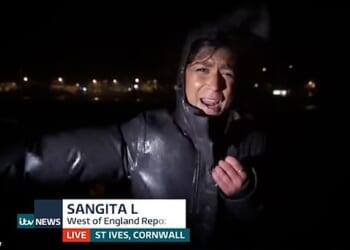 Sangita Lal is battered by the storm as she reports from St Ives in Cornwall on Thursday evening