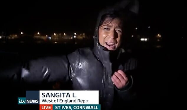 Sangita Lal is battered by the storm as she reports from St Ives in Cornwall on Thursday evening