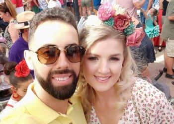 Victoria Hart, 33, (right, pictured with her ex Juan Antonio Rueda) was stabbed to death at her family home in the La Paca area of Alhaurin el Grande in Malaga