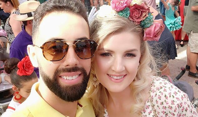 Victoria Hart, 33, (right, pictured with her ex Juan Antonio Rueda) was stabbed to death at her family home in the La Paca area of Alhaurin el Grande in Malaga
