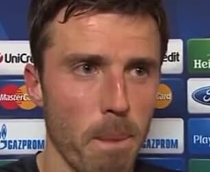 Michael Carrick is seen giving a post-match interview back in 2014