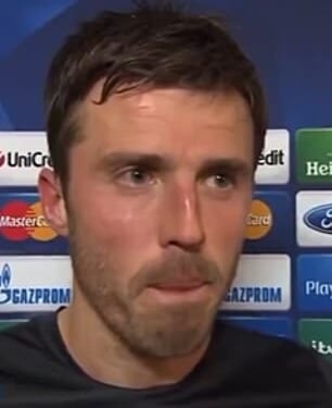 Michael Carrick is seen giving a post-match interview back in 2014