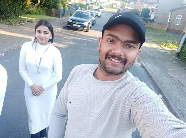Harshita Brella, 24, (left) who was found dead and her husband Pankaj Lamba, also 24