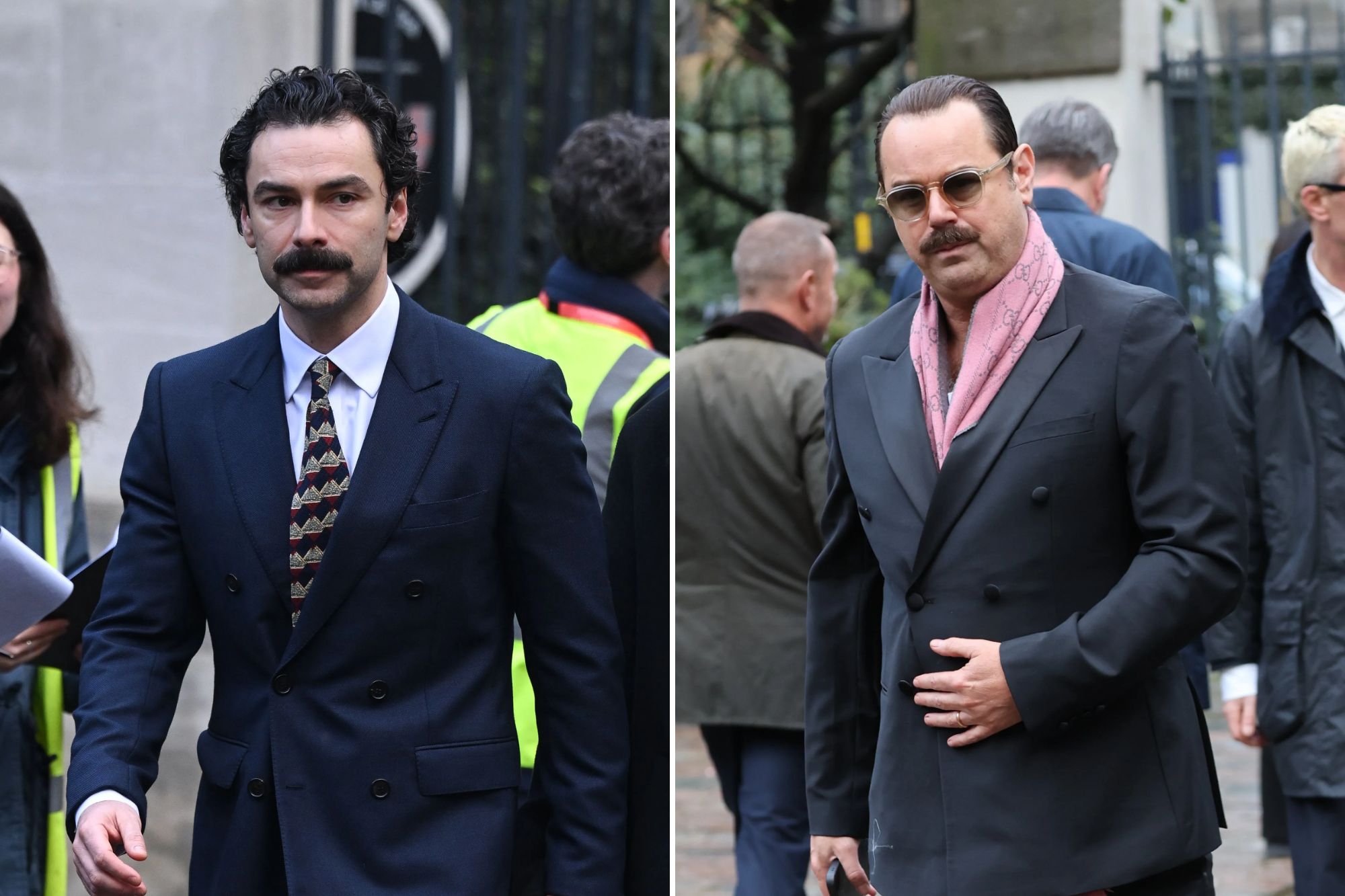 An image collage containing 2 images, Image 1 shows Dame Jilly Cooper service of thanksgiving, Image 2 shows Stephen Lock attending the memorial service for author Jilly Cooper