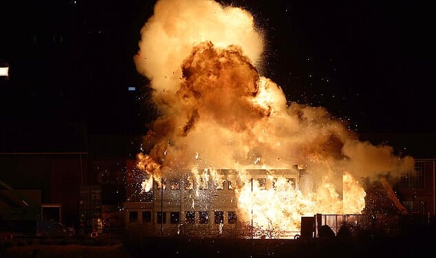A colossal fireball engulfed a warehouse near the River Thames on Sunday night, as director Guy Ritchiepulled off a huge stunt for the new series of MobLand
