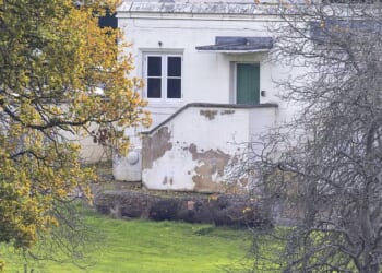 A recent photograph of Royal Lodge clearly shows it's state of disrepair with plaster peeling off the exterior walls