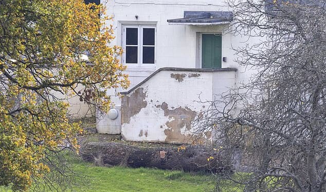 A recent photograph of Royal Lodge clearly shows it's state of disrepair with plaster peeling off the exterior walls