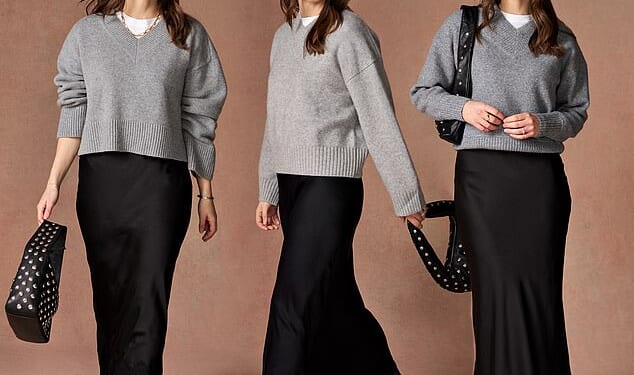 SPOT THE DUPE: One of these grey V-neck jumpers costs £36 and another is nearly £600. Can you tell which is which?