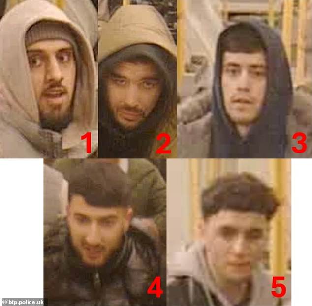 These are the faces of the five men who British Transport Police want to speak to