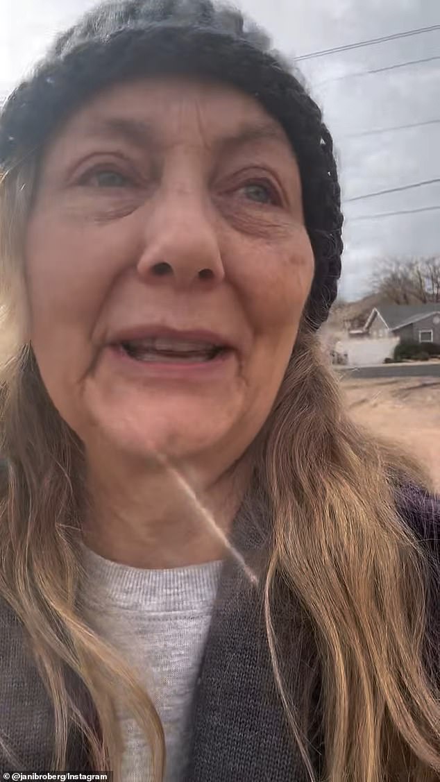 A recent photo of Jan Broberg out for a walk, recording herself as she talked about her mom's passing on New Year's Eve