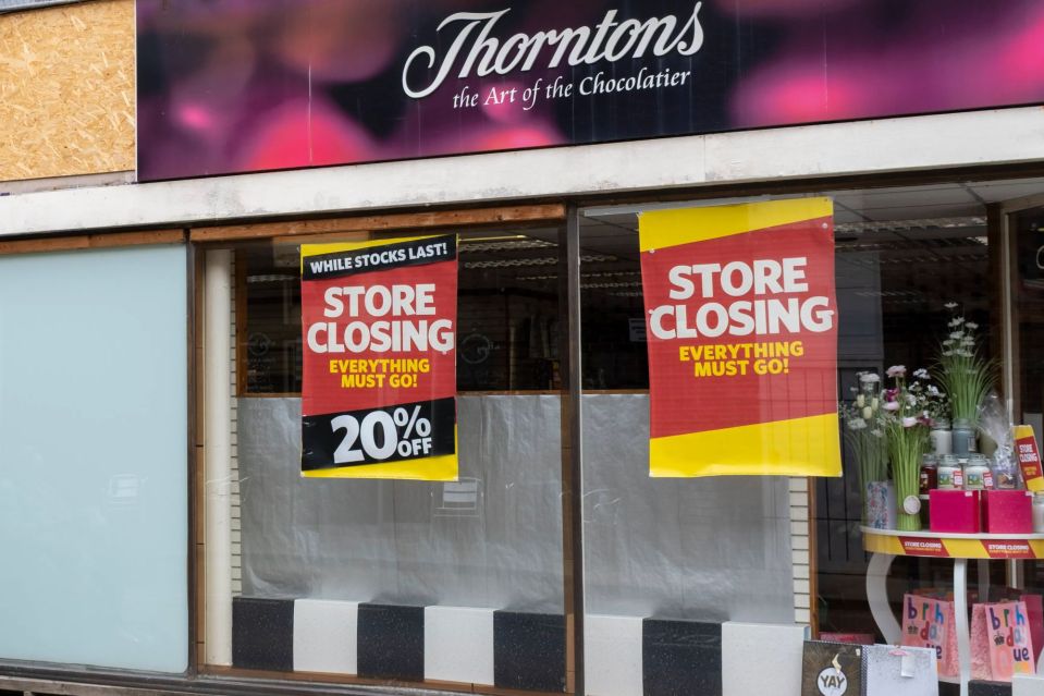 An image collage containing 1 images, Image 1 shows Hallmark & Thorntons store with "Store Closing" and "Everything Must Go" signs in Leominster, United Kingdom