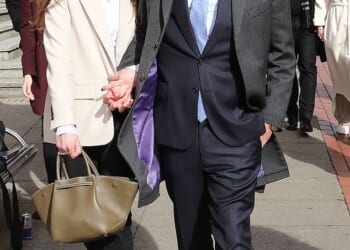James Stunt pictured outside Leeds Crown Court with his girlfriend Helena Robinson where he was cleared of any involvement in a £266m money laundering ring
