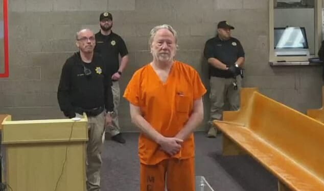 Actor Timothy Busfield appeared somber-faced as he appeared in court before a New Mexico judge on child sex abuse charges on Wednesday afternoon, as shown above