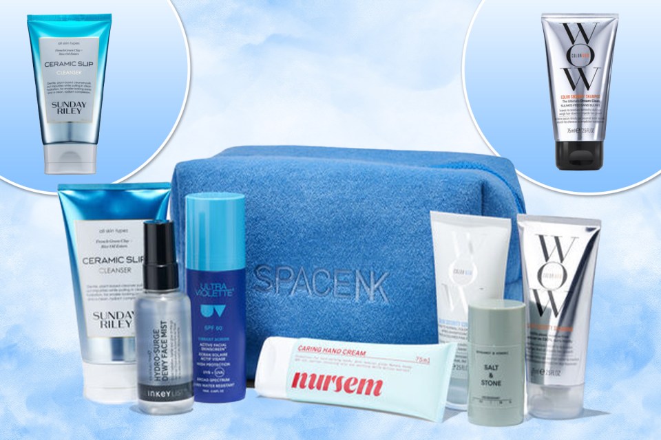 Collage of skincare products.