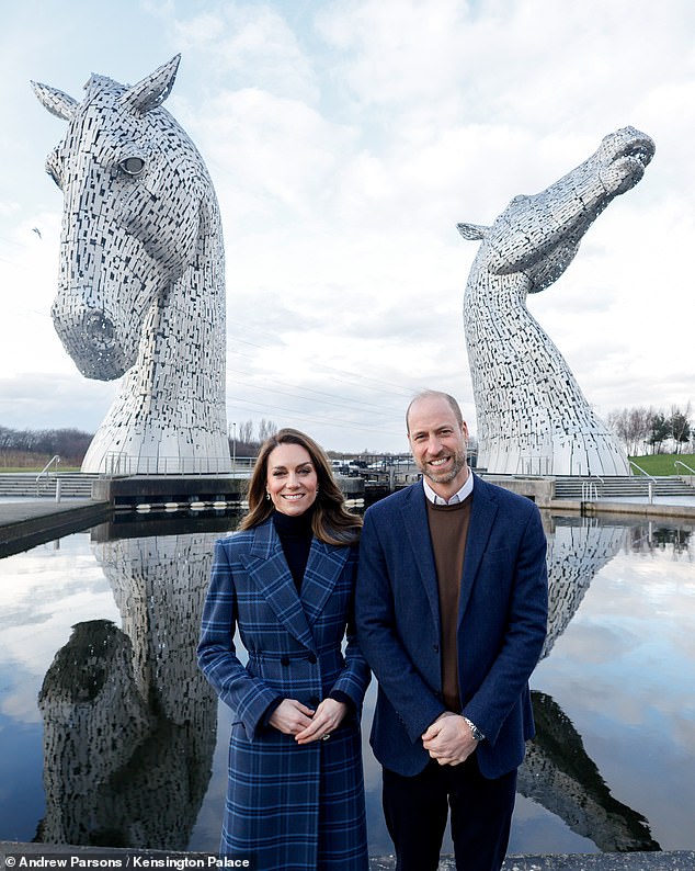 The Prince and Princess of Wales visit The Kelpies in Falkirk on their trip to Scotland today