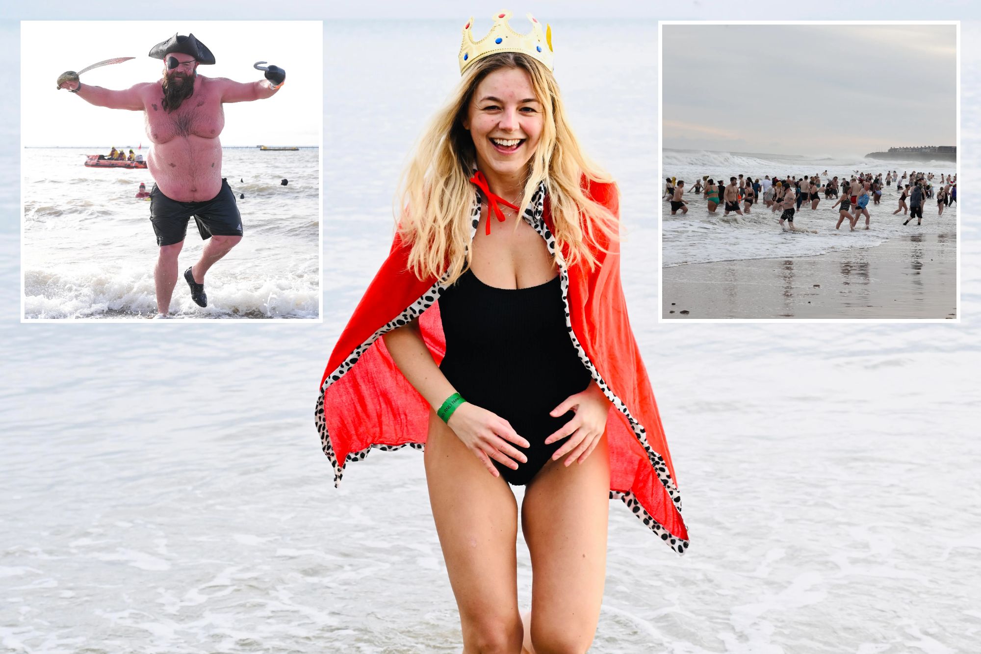 An image collage containing 3 images, Image 1 shows NINTCHDBPICT001048851523, Image 2 shows Southend-on-Sea New Year's Day swim 2026, Image 3 shows NINTCHDBPICT001048847411